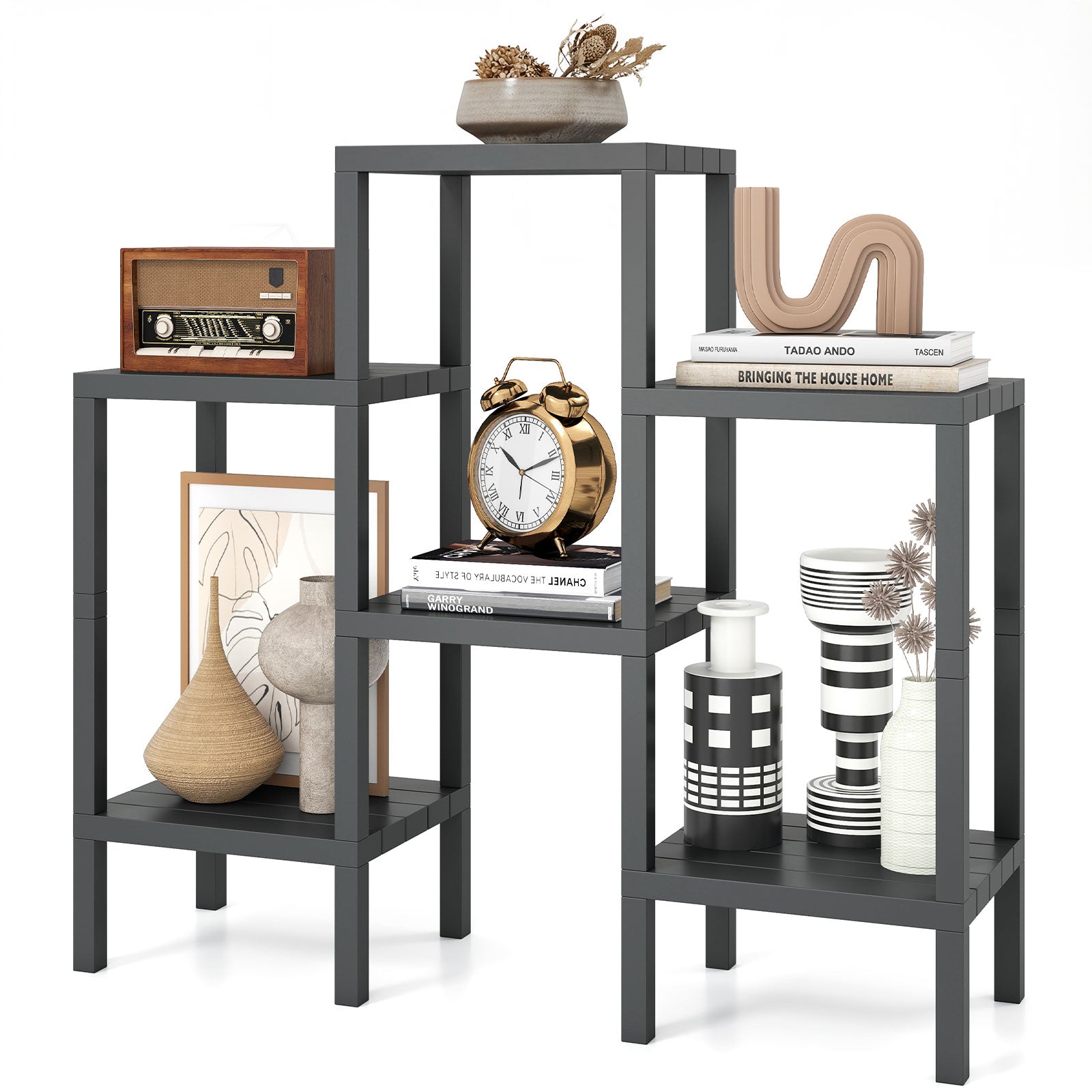 6-Tier Plastic Modular Storage Shelves for Living Room and Kitchen-Gray