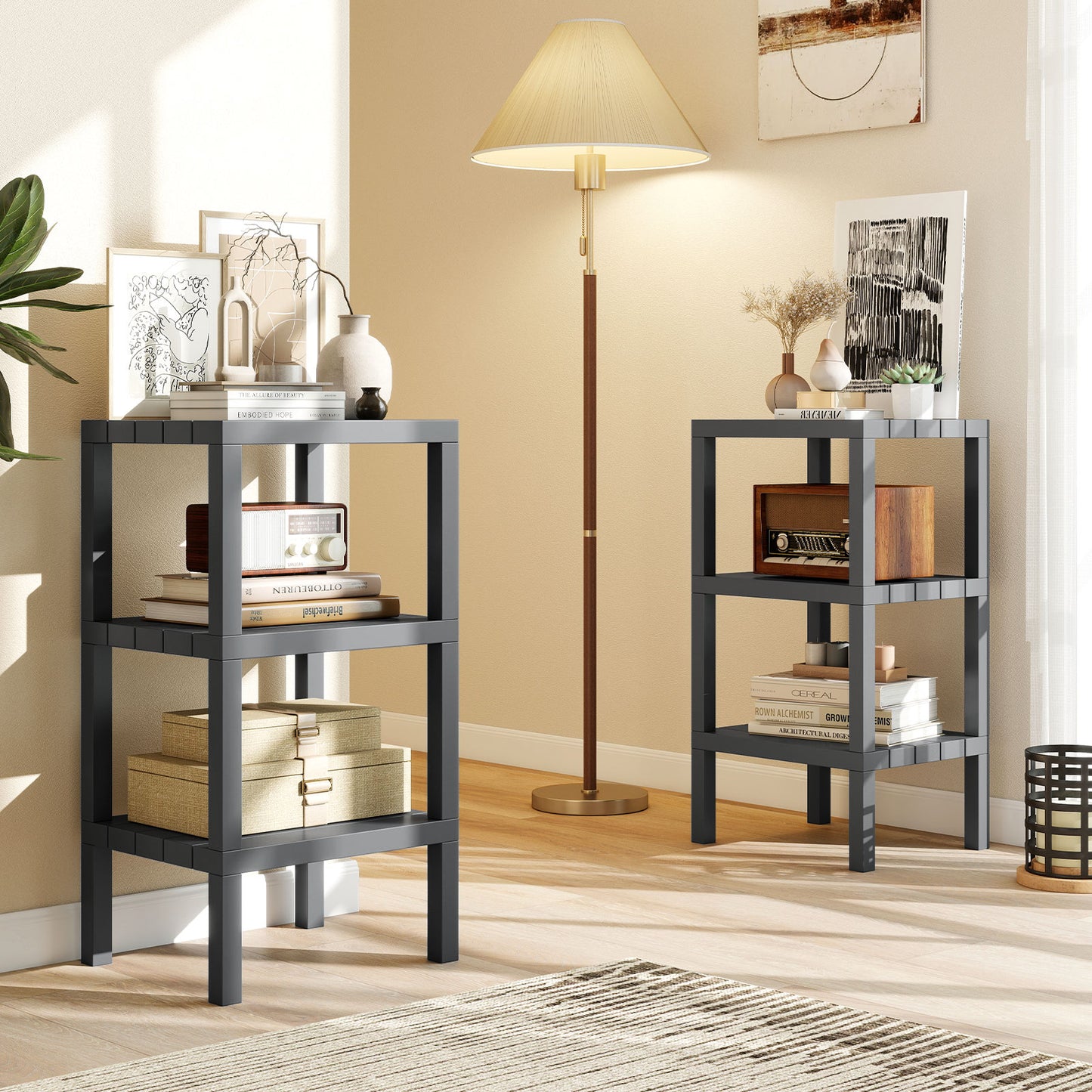 6-Tier Plastic Modular Storage Shelves for Living Room and Kitchen-Gray
