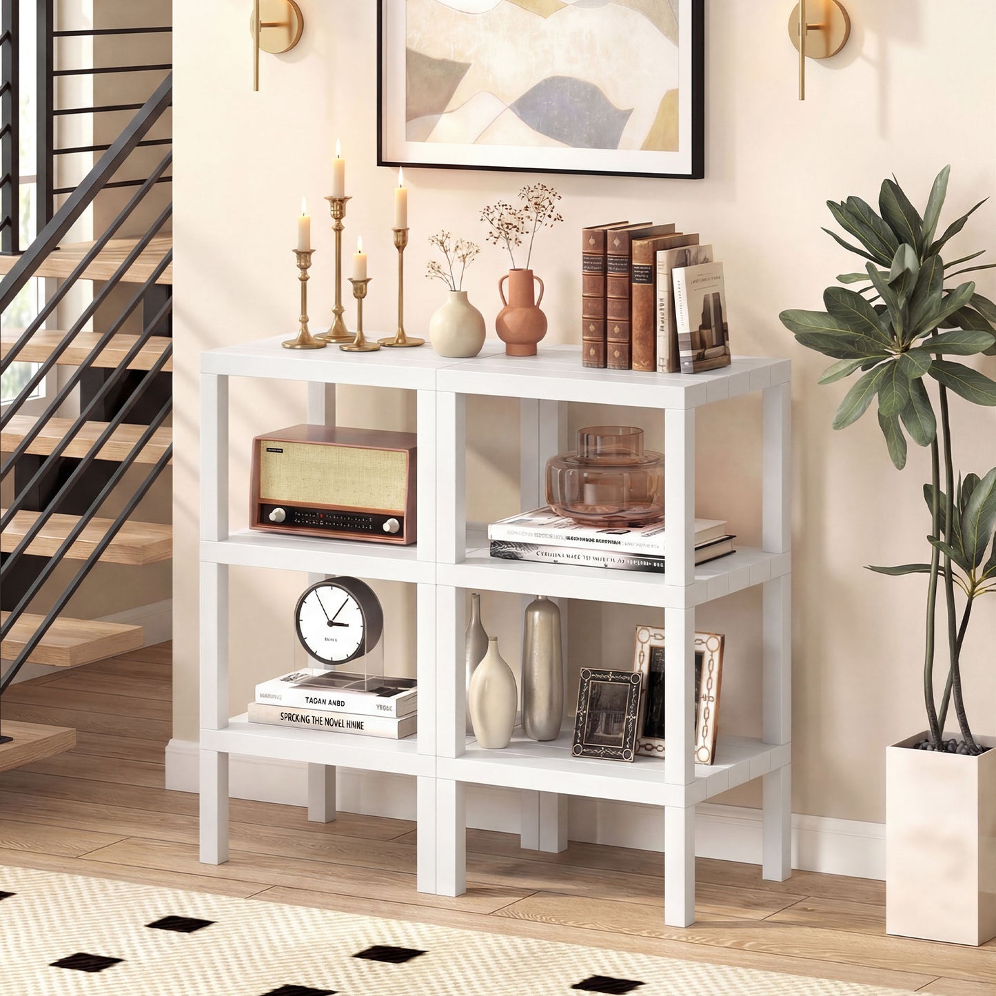 6-Tier Plastic Modular Storage Shelves for Living Room and Kitchen-White