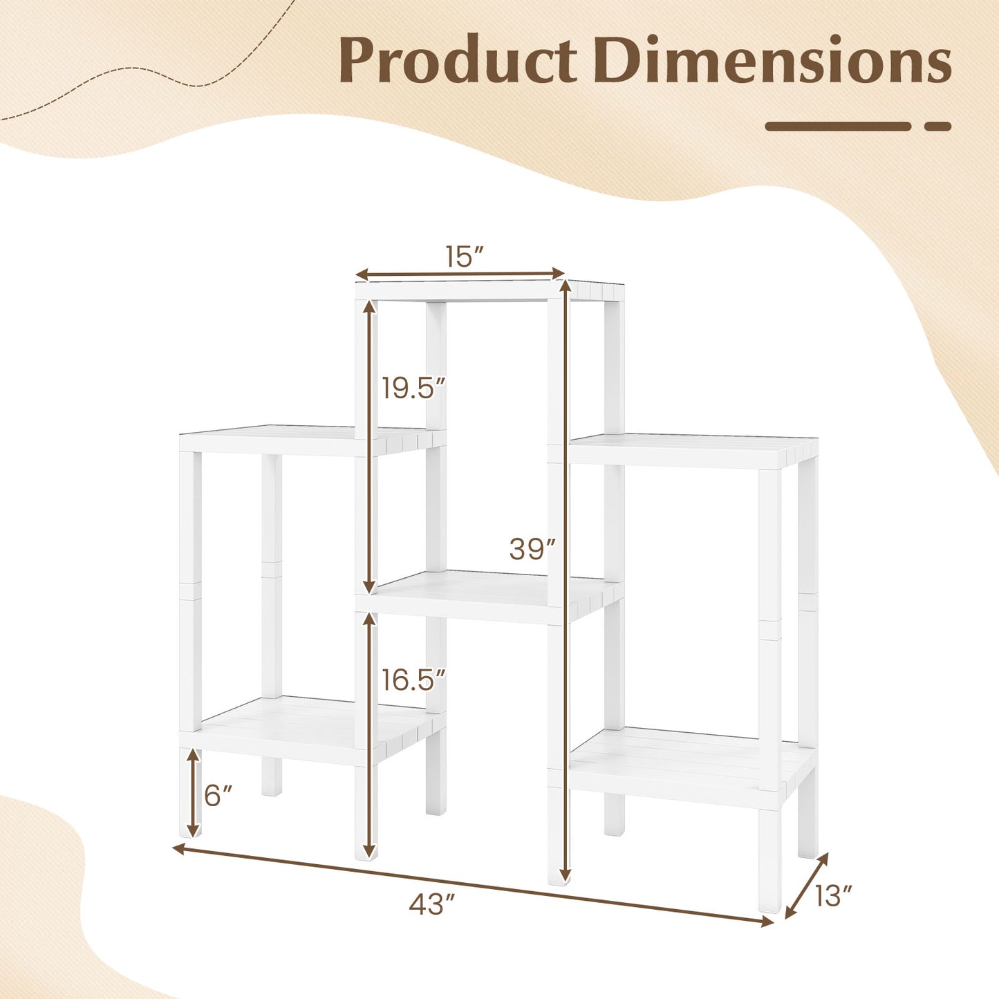 6-Tier Plastic Modular Storage Shelves for Living Room and Kitchen-White