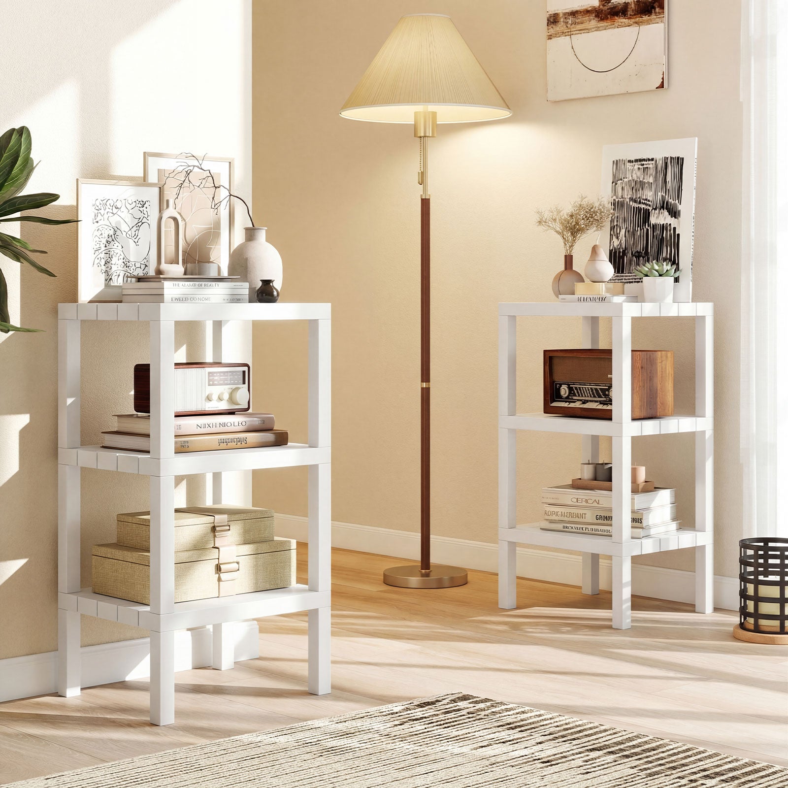6-Tier Plastic Modular Storage Shelves for Living Room and Kitchen-White