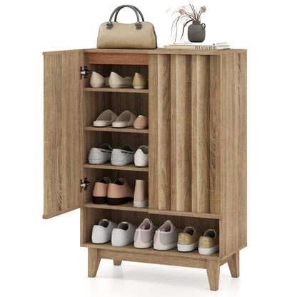 6-Tier Shoe Storage Organizer with 2 Fluted Doors-Oak