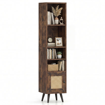 6-Tier Tall Narrow Bookcase 54 Inches Slim Storage Cabinet-Rustic Brown