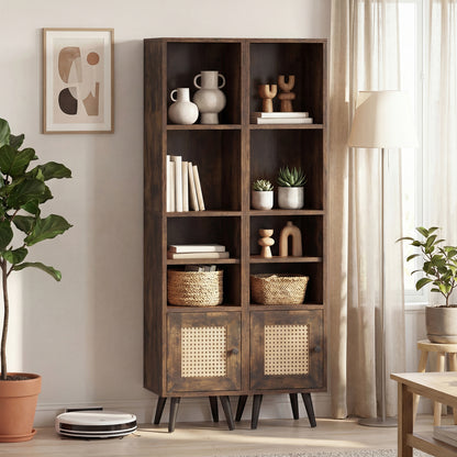 6-Tier Tall Narrow Bookcase 54 Inches Slim Storage Cabinet-Rustic Brown