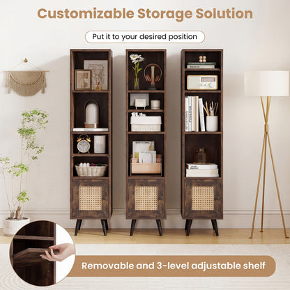 6-Tier Tall Narrow Bookcase 54 Inches Slim Storage Cabinet-Rustic Brown