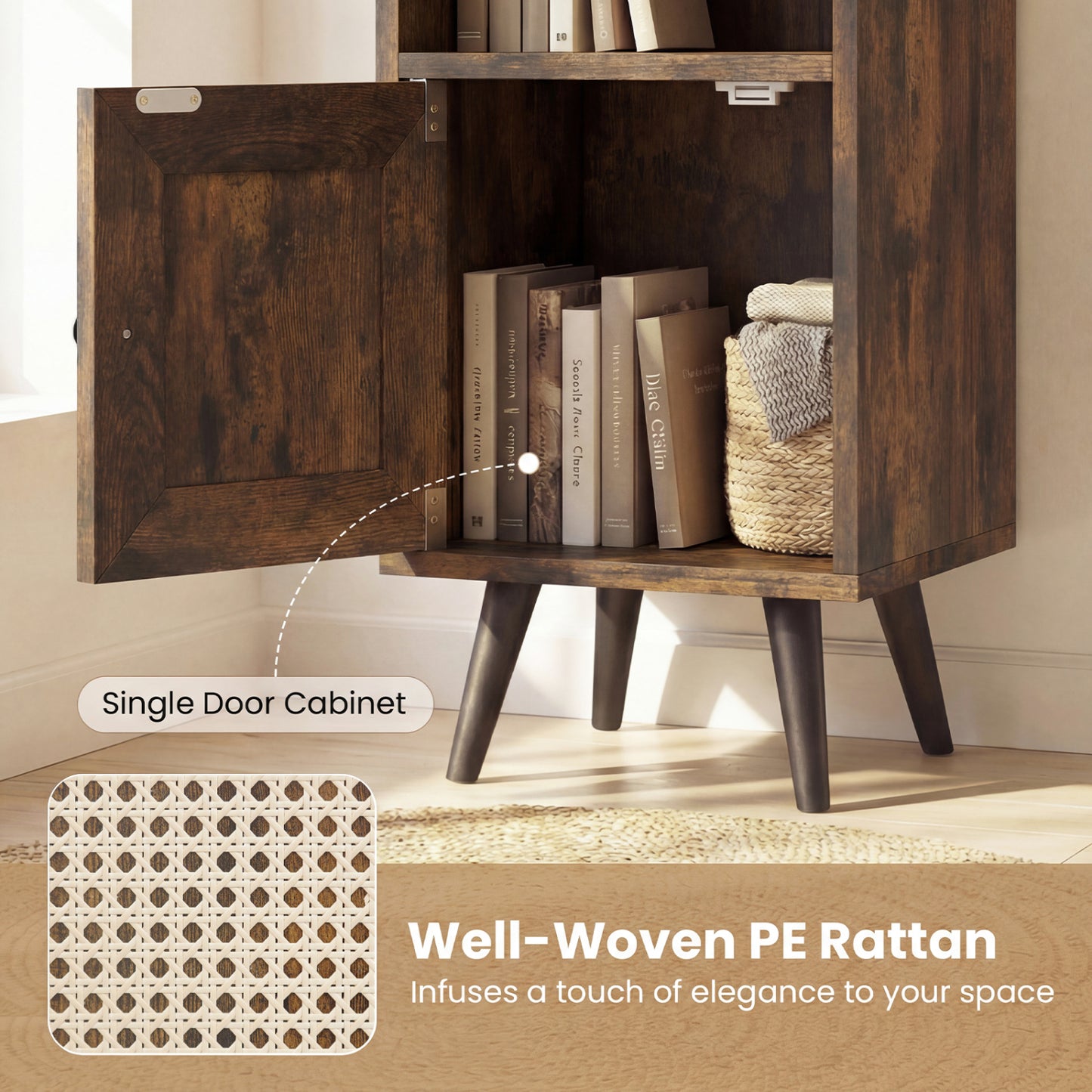 6-Tier Tall Narrow Bookcase 54 Inches Slim Storage Cabinet-Rustic Brown