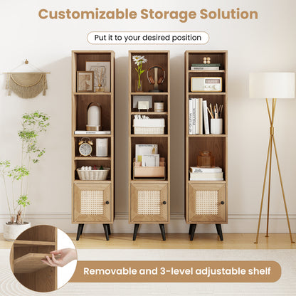 6-Tier Tall Narrow Bookcase 54 Inches Slim Storage Cabinet-Natural