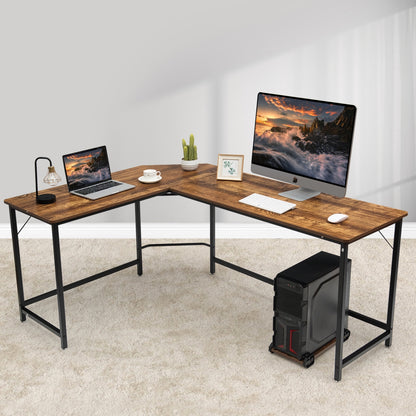 L Shaped Corner Computer Desk Laptop Gaming Table Workstation-Brown