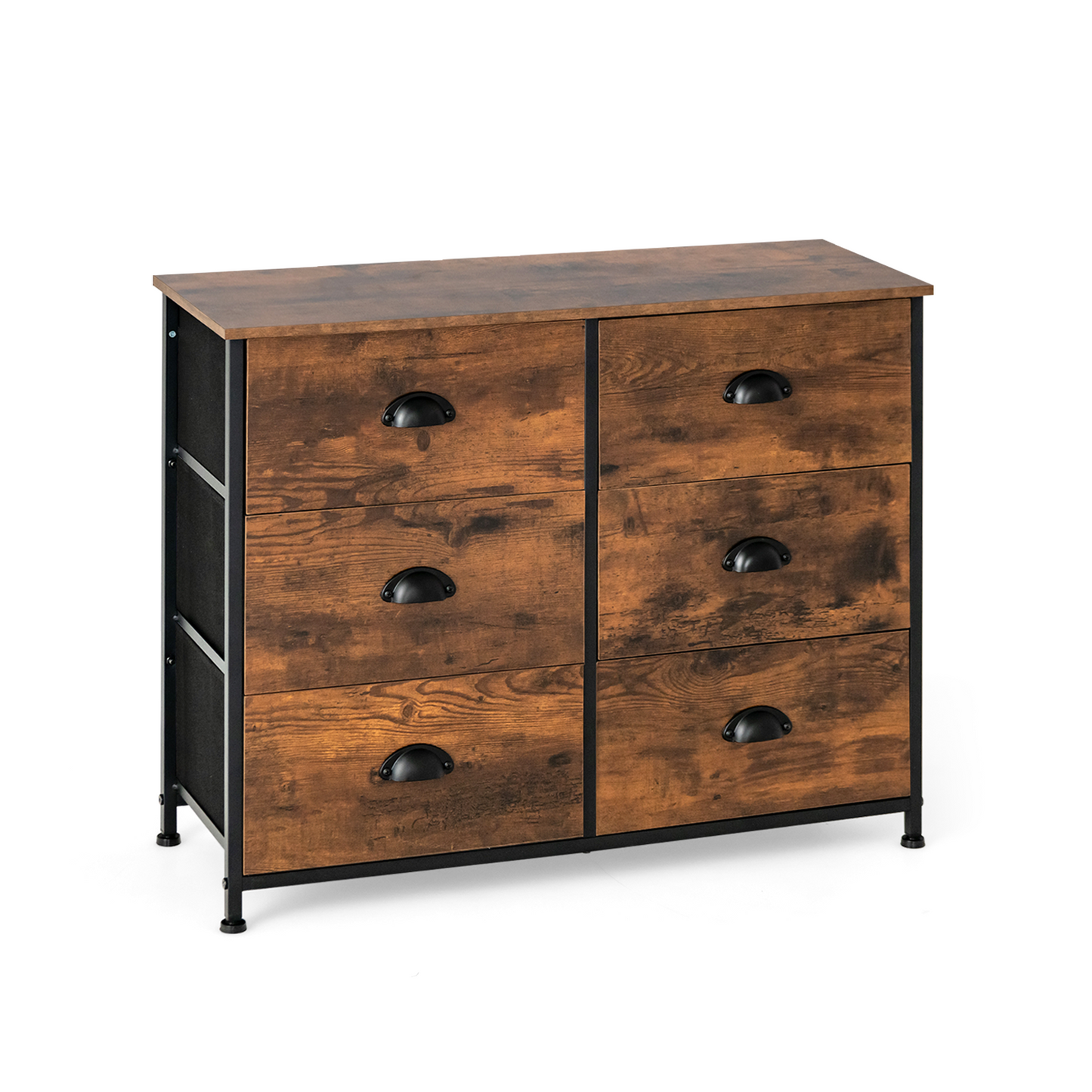 6 Fabric Drawer Storage Chest with Wooden Top-Rustic Brown