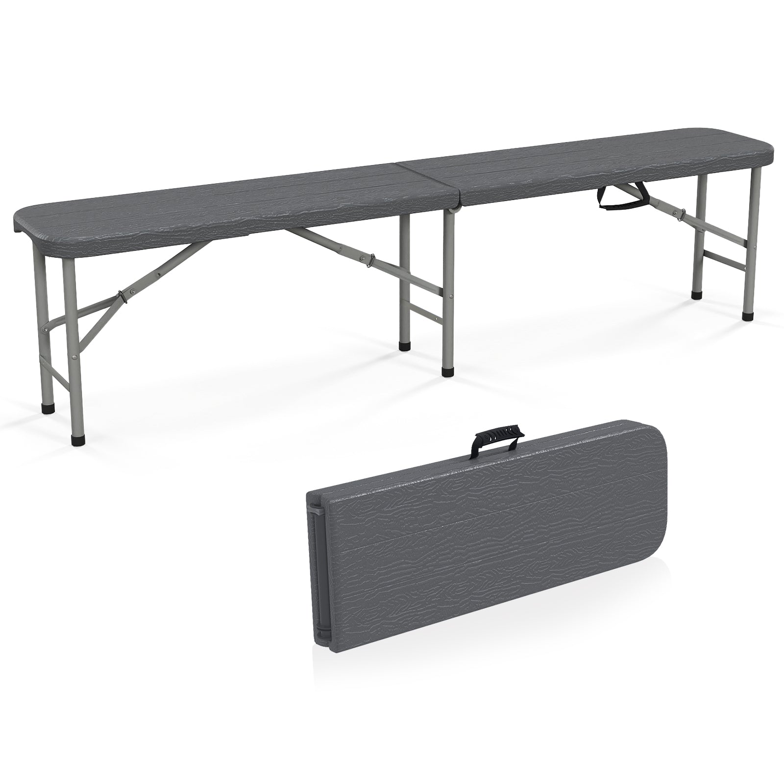 6 Feet Folding HDPE Bench with 1320 LBS Capacity and Handle Lock-Gray - Gray