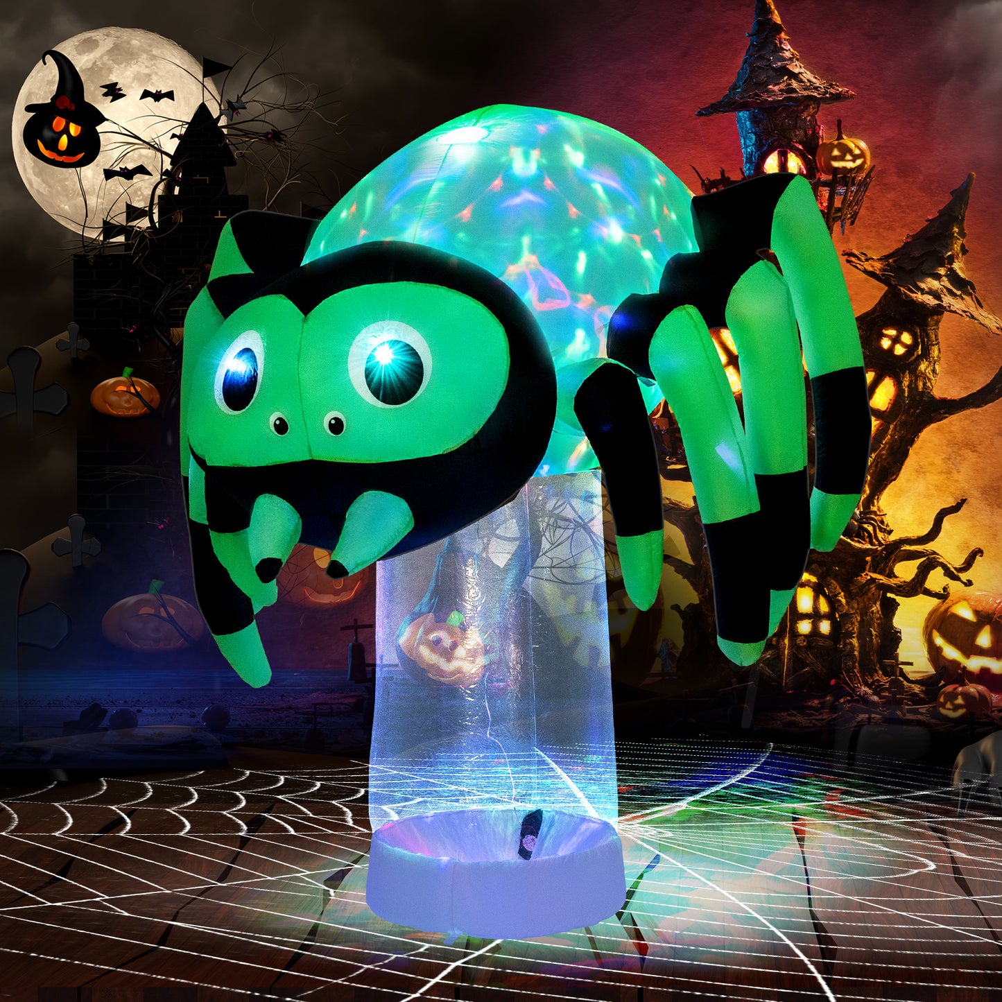 6 Feet Halloween Inflatable Spider with 3 Color Rotating Light