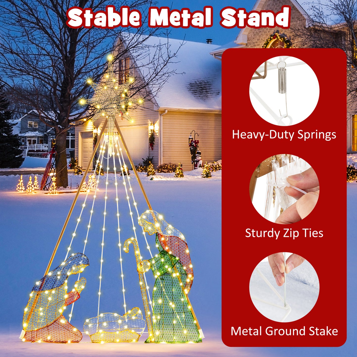 6 Feet Pre-Lit Nativity Scene Set with 240 Warm White LED Lights