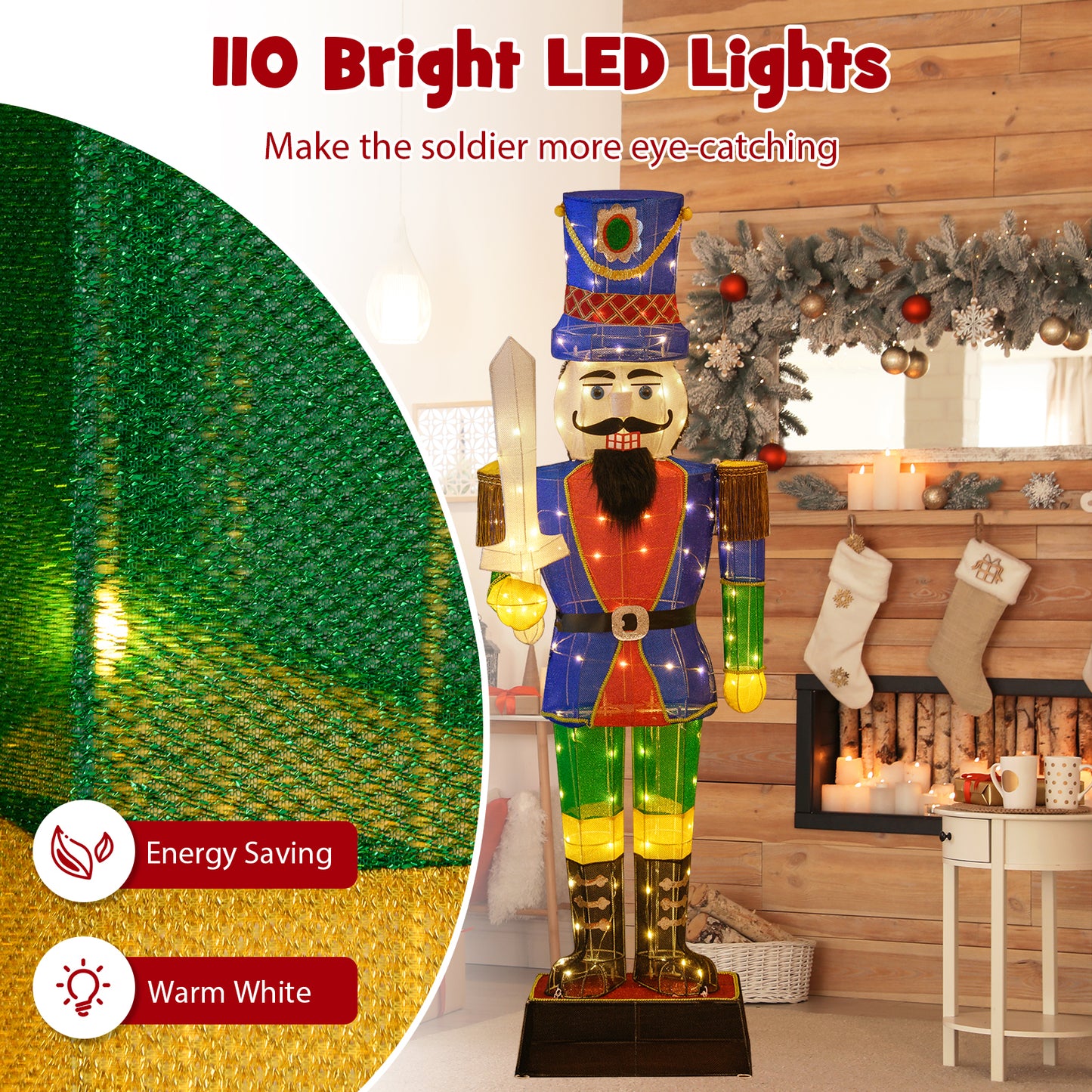 6 Feet Pre-Lit Nutcracker with Sword and 110 LED Lights