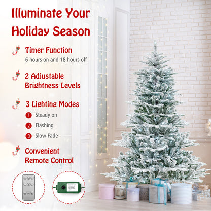 6 Feet Snow Flocked Artificial Christmas Tree with Cool White LED Lights