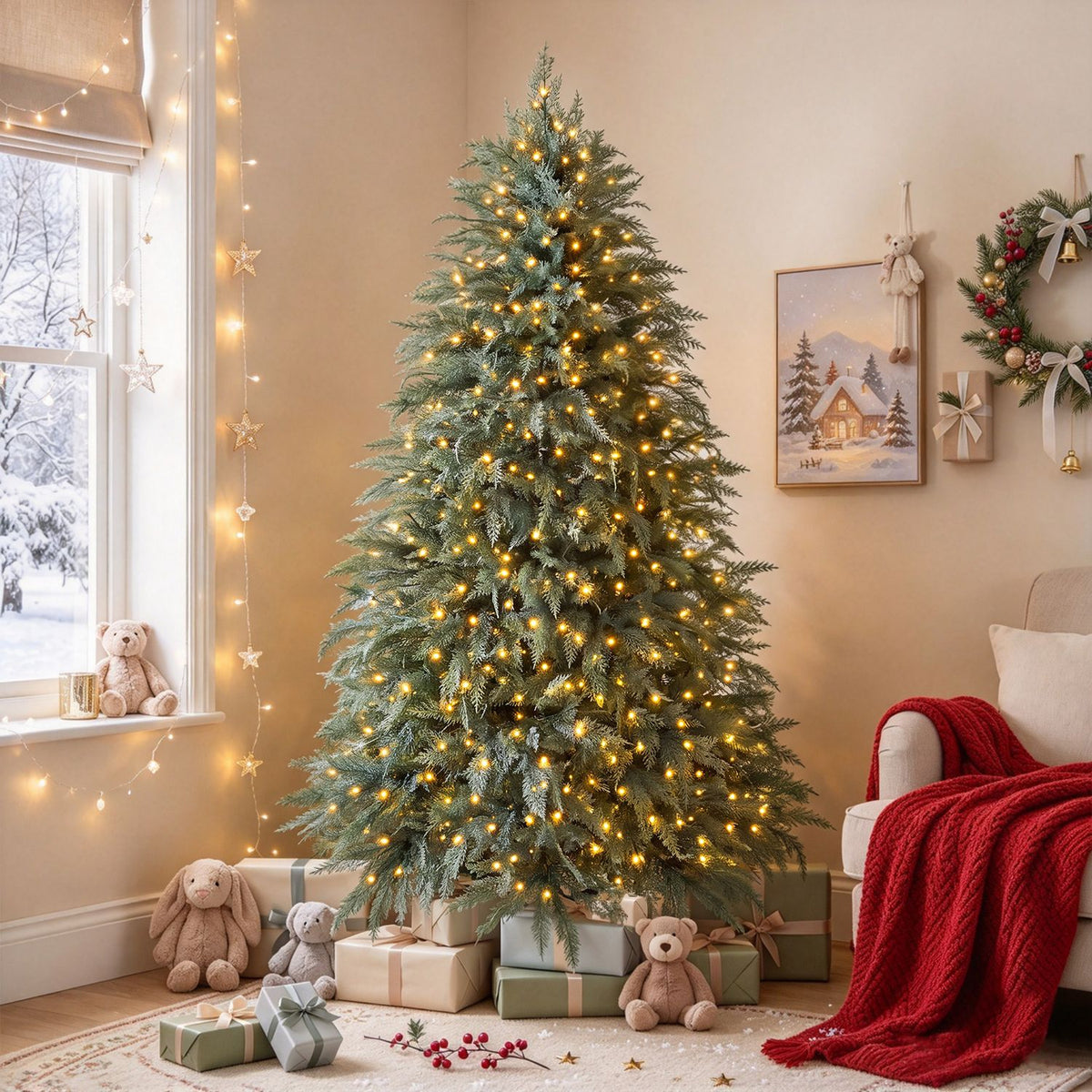 5 FT Artificial Christmas Tree with 406 Full Branch Tips and 245 Warm White LED Lights