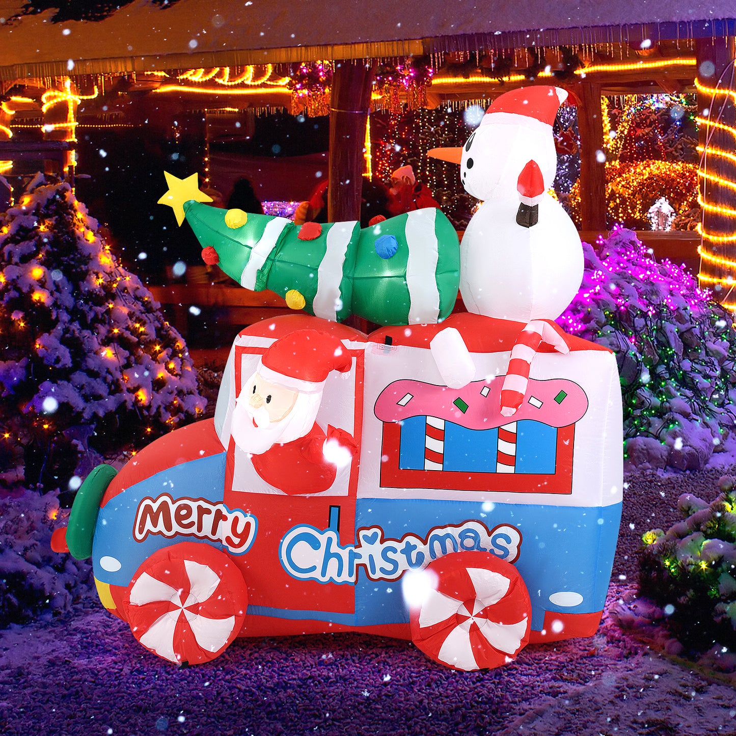 6 ft Christmas Inflatable Santa on Car Blow up Festive Vehicle with Santa Clause