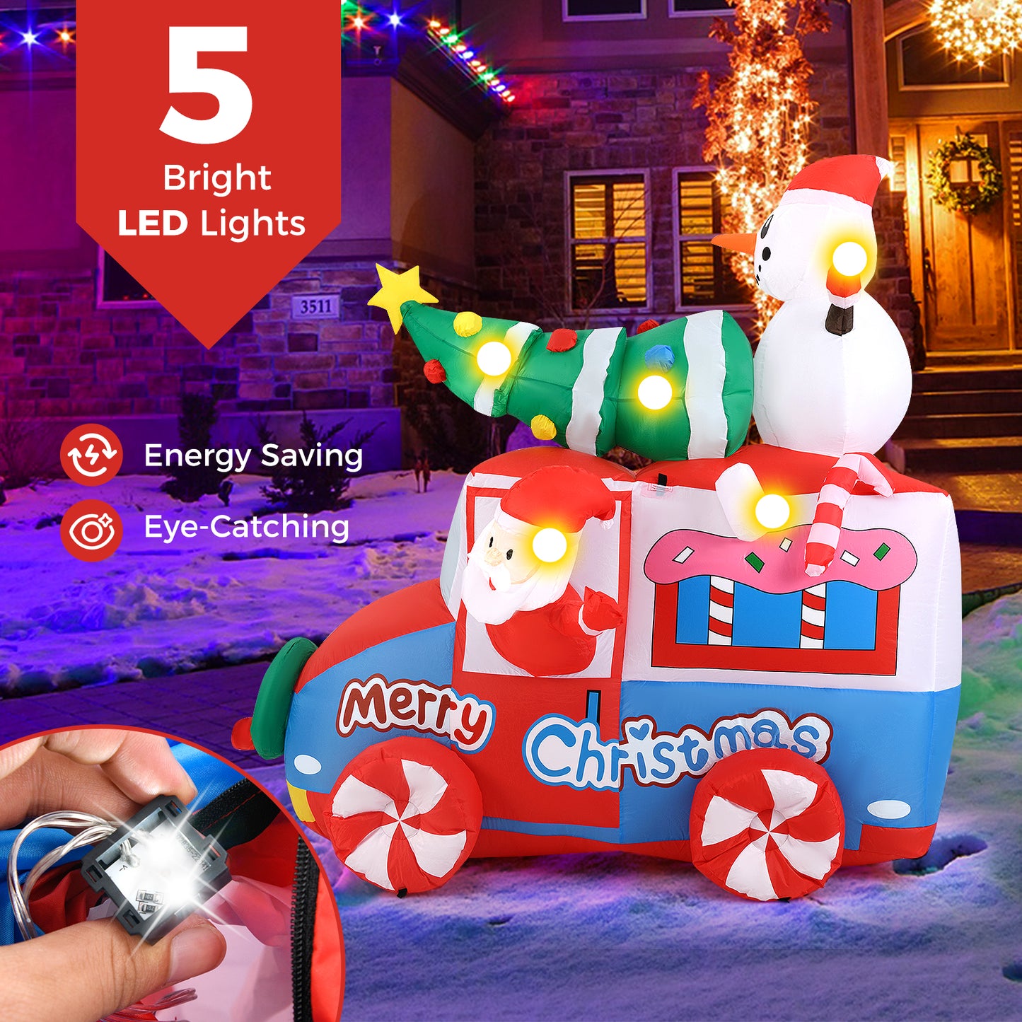 6 ft Christmas Inflatable Santa on Car Blow up Festive Vehicle with Santa Clause