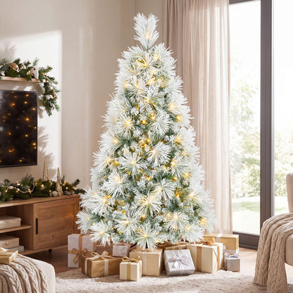 7.5 ft Flocked Pine Christmas Tree with Folding Metal Stand
