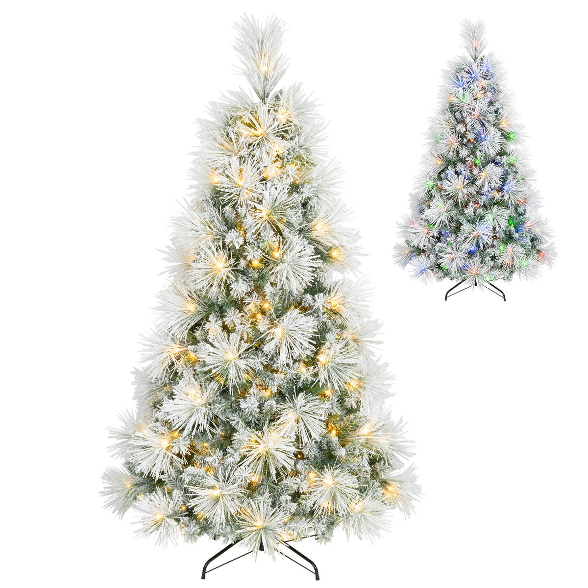 7.5 ft Flocked Pine Christmas Tree with Folding Metal Stand