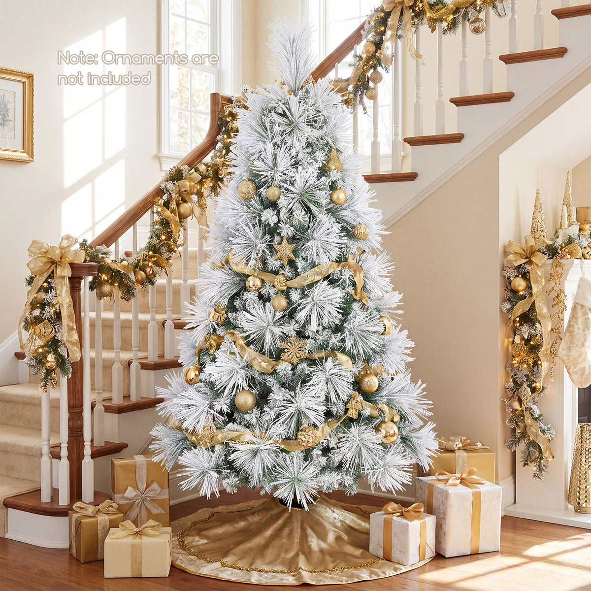 7.5 ft Flocked Pine Christmas Tree with Folding Metal Stand