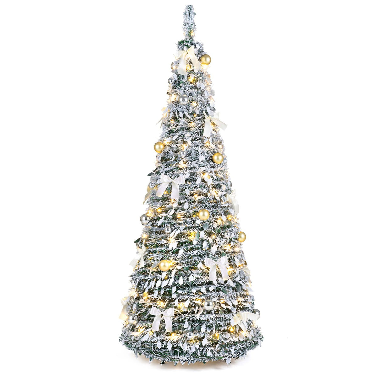 6 ft Pop Up Flocked Christmas Tree with 20/30 Christmas Bows and 35 Christmas Balls