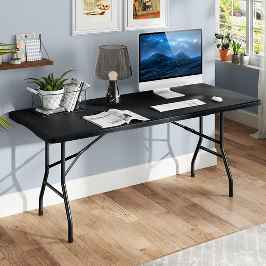 6 ft Portable Folding Table 350 LBS Fold-in-Half Table with HDPE Tabletop