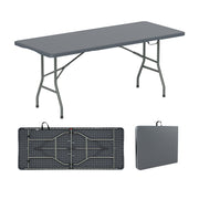 6 ft Portable Folding Table 350 LBS Fold-in-Half Table with HDPE Tabletop-Gray