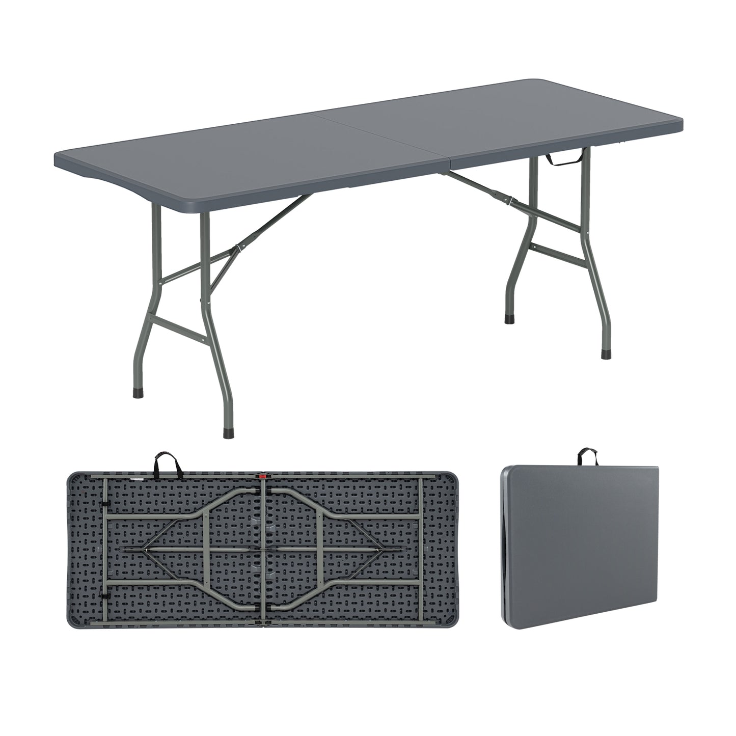 6 ft Portable Folding Table 350 LBS Fold-in-Half Table with HDPE Tabletop-Gray - Gray
