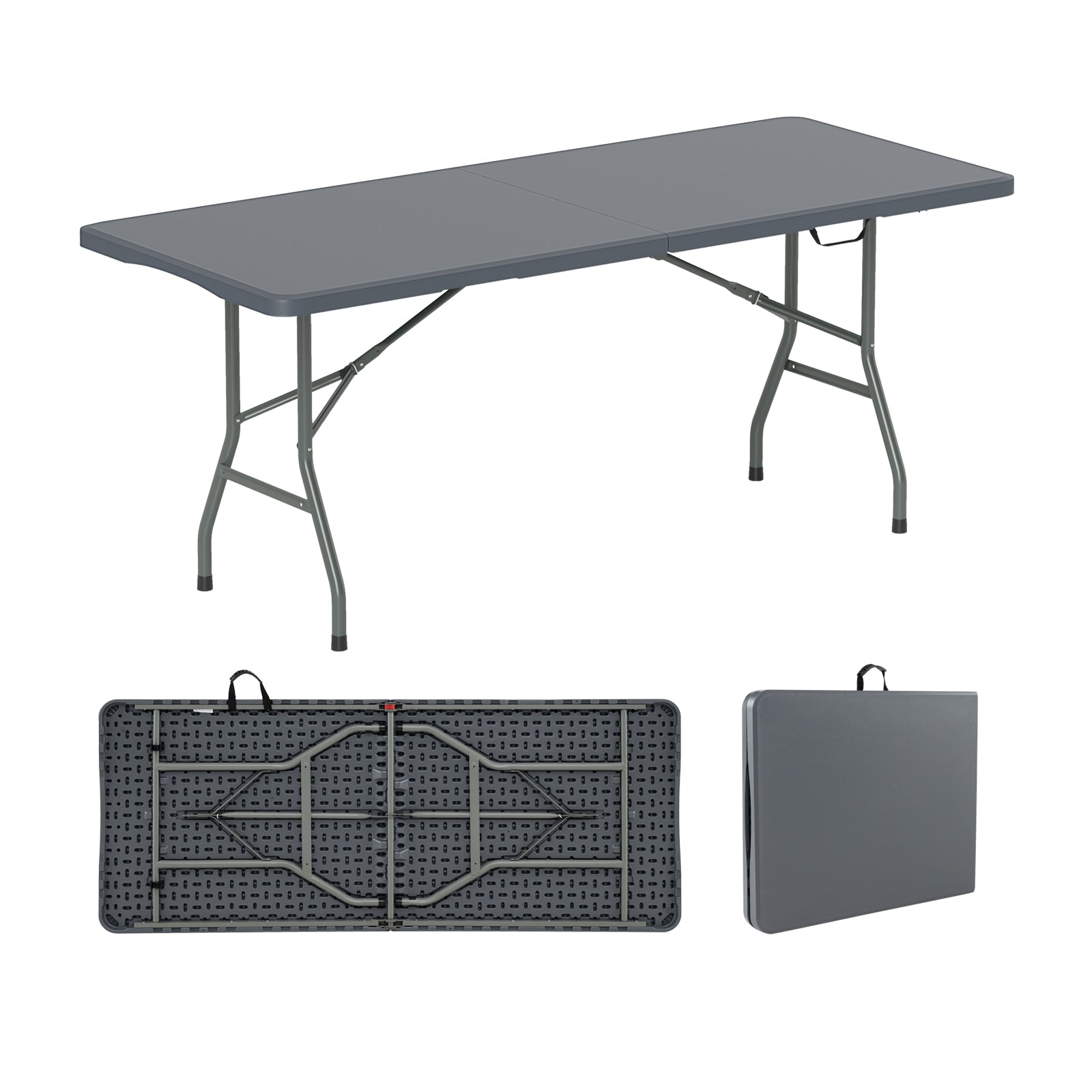 6 ft Portable Folding Table 350 LBS Fold-in-Half Table with HDPE Tabletop-Gray - Gray
