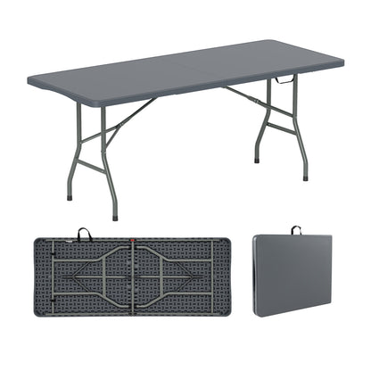 6 ft Portable Folding Table 350 LBS Fold-in-Half Table with HDPE Tabletop-Gray - Gray