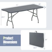 6 ft Portable Folding Table 350 LBS Fold-in-Half Table with HDPE Tabletop-Gray