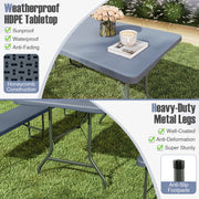 6 ft Portable Folding Table 350 LBS Fold-in-Half Table with HDPE Tabletop-Gray