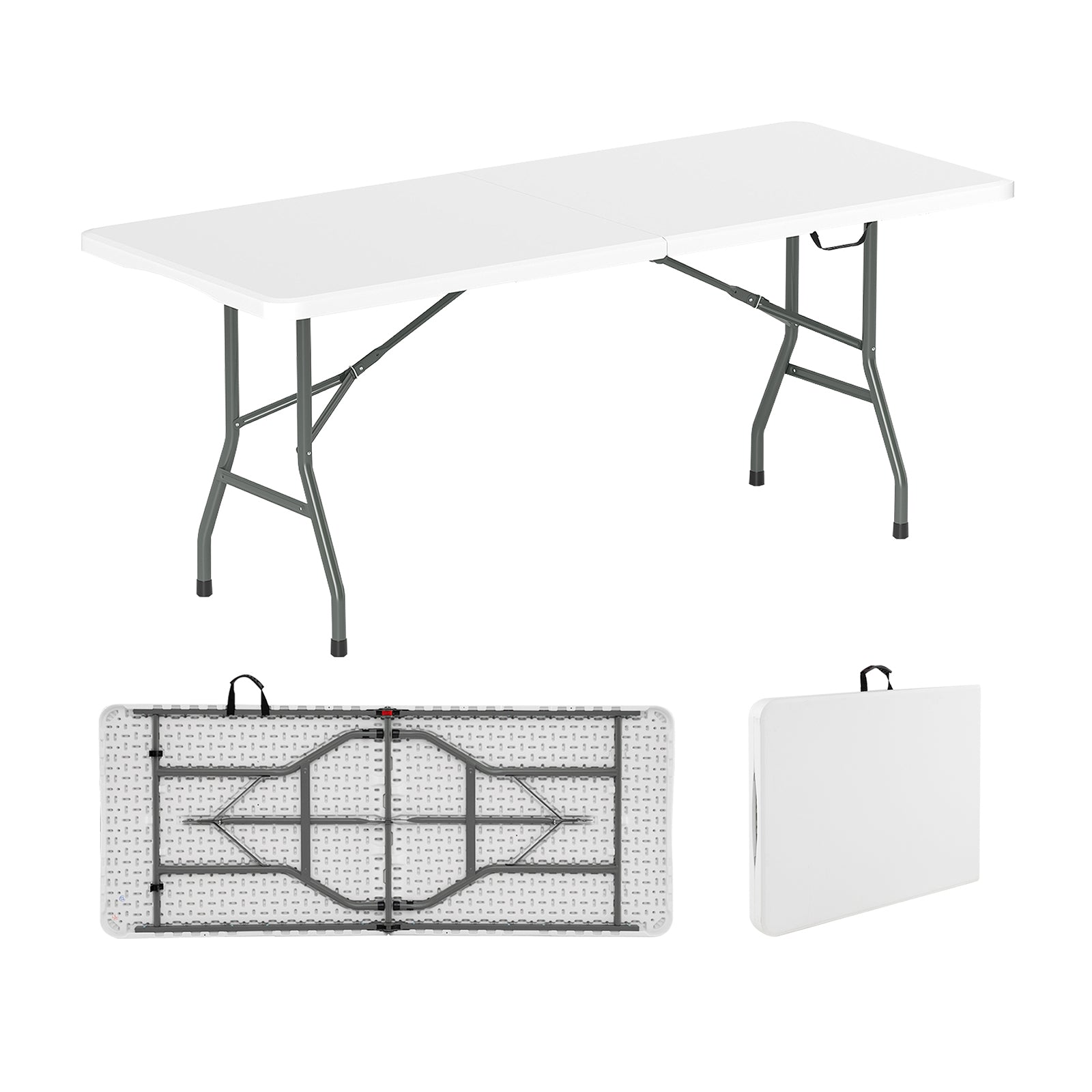 6 ft Portable Folding Table 350 LBS Fold-in-Half Table with HDPE Tabletop-Gray - White