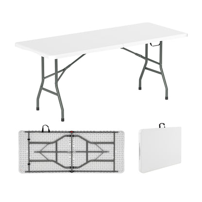 6 ft Portable Folding Table 350 LBS Fold-in-Half Table with HDPE Tabletop-Gray - White