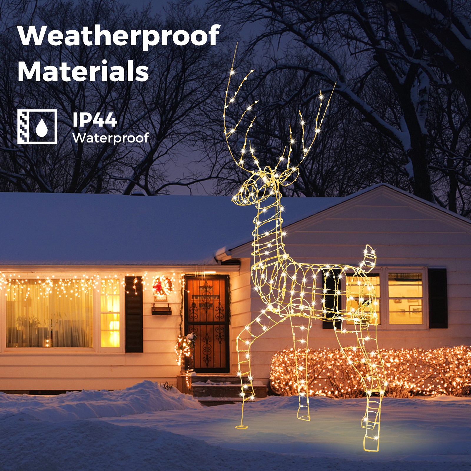6 FT Pre-Lit Christmas Reindeer with 300 Warm White LED Lights and Zip Ties