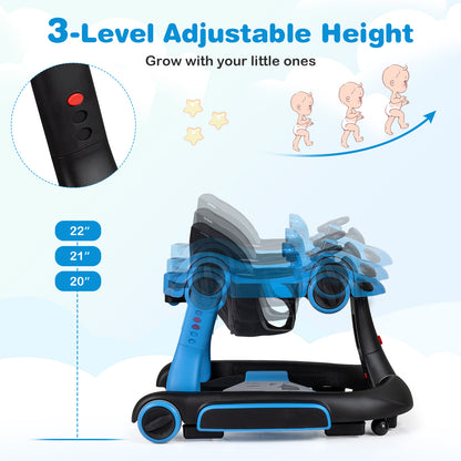 6-in-1 Baby Walker with Canopy Portable Activity Center Bouncer Rocker Combo with Music-Blue