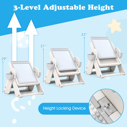 6-in-1 Multi-activity Children Table and Chair Set Folding Art Easel Set-Gray and White