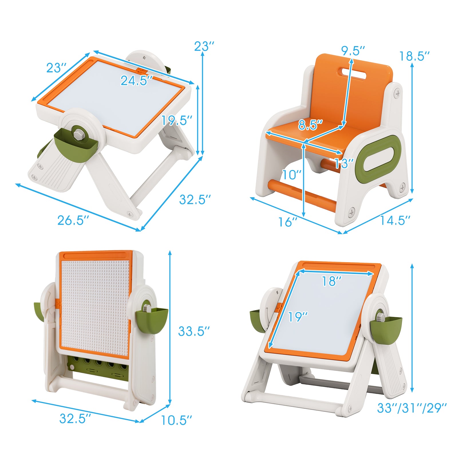 6-in-1 Multi-activity Children Table and Chair Set Folding Art Easel Set-Orange