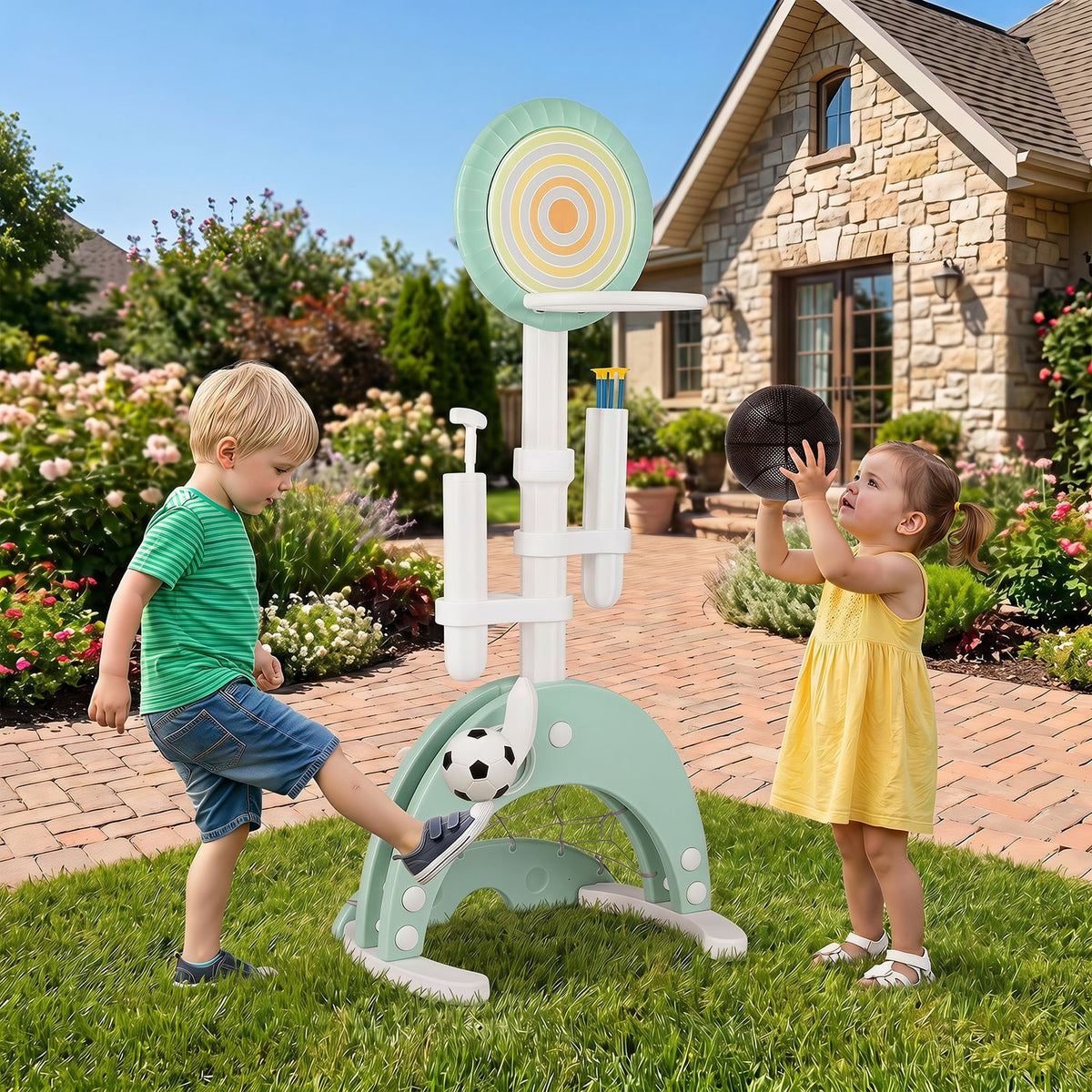 6-in-1 Toddler Basketball Hoop with 8 Adjustable Height for Indoor Outdoor 3+ Years