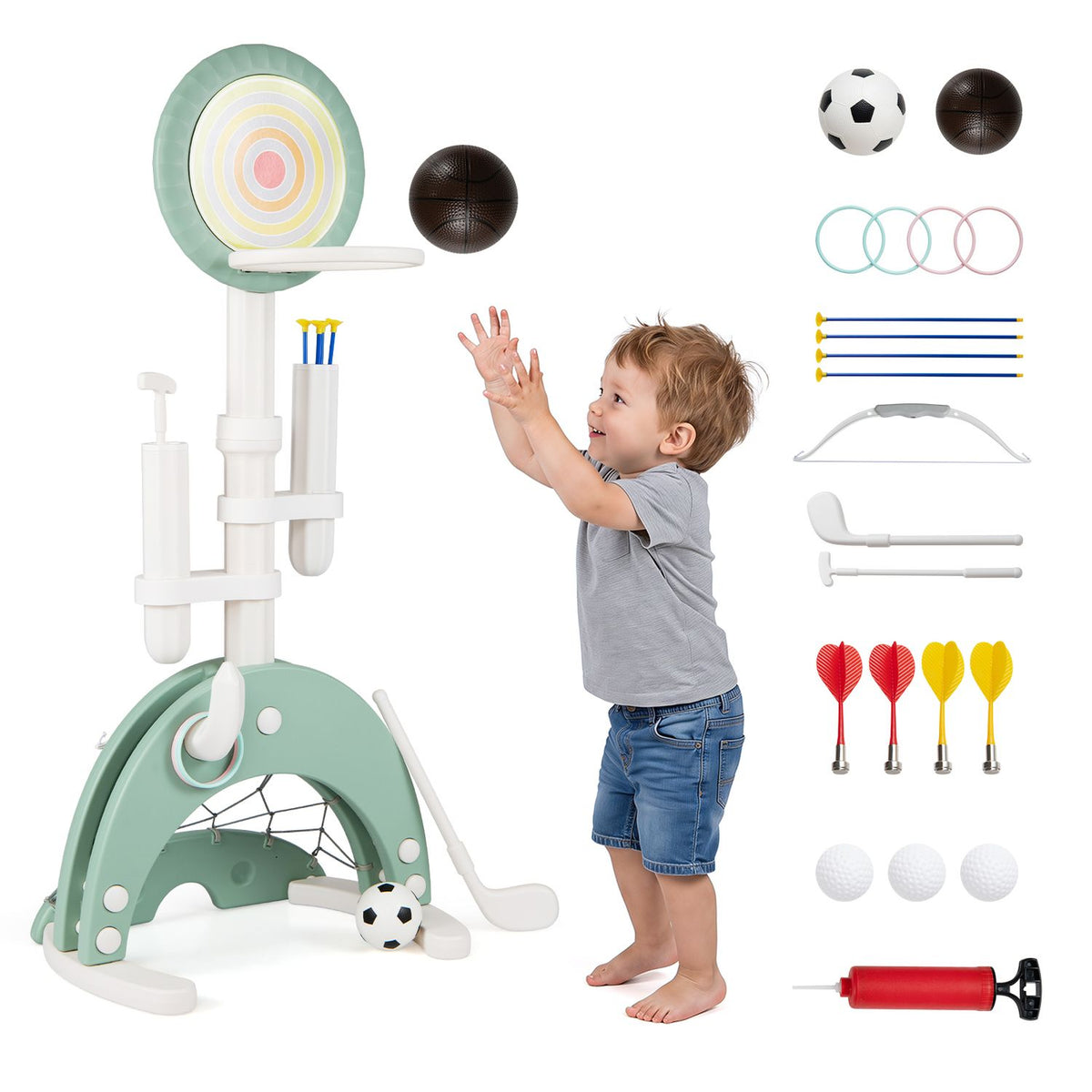 6-in-1 Toddler Basketball Hoop with 8 Adjustable Height for Indoor Outdoor 3+ Years