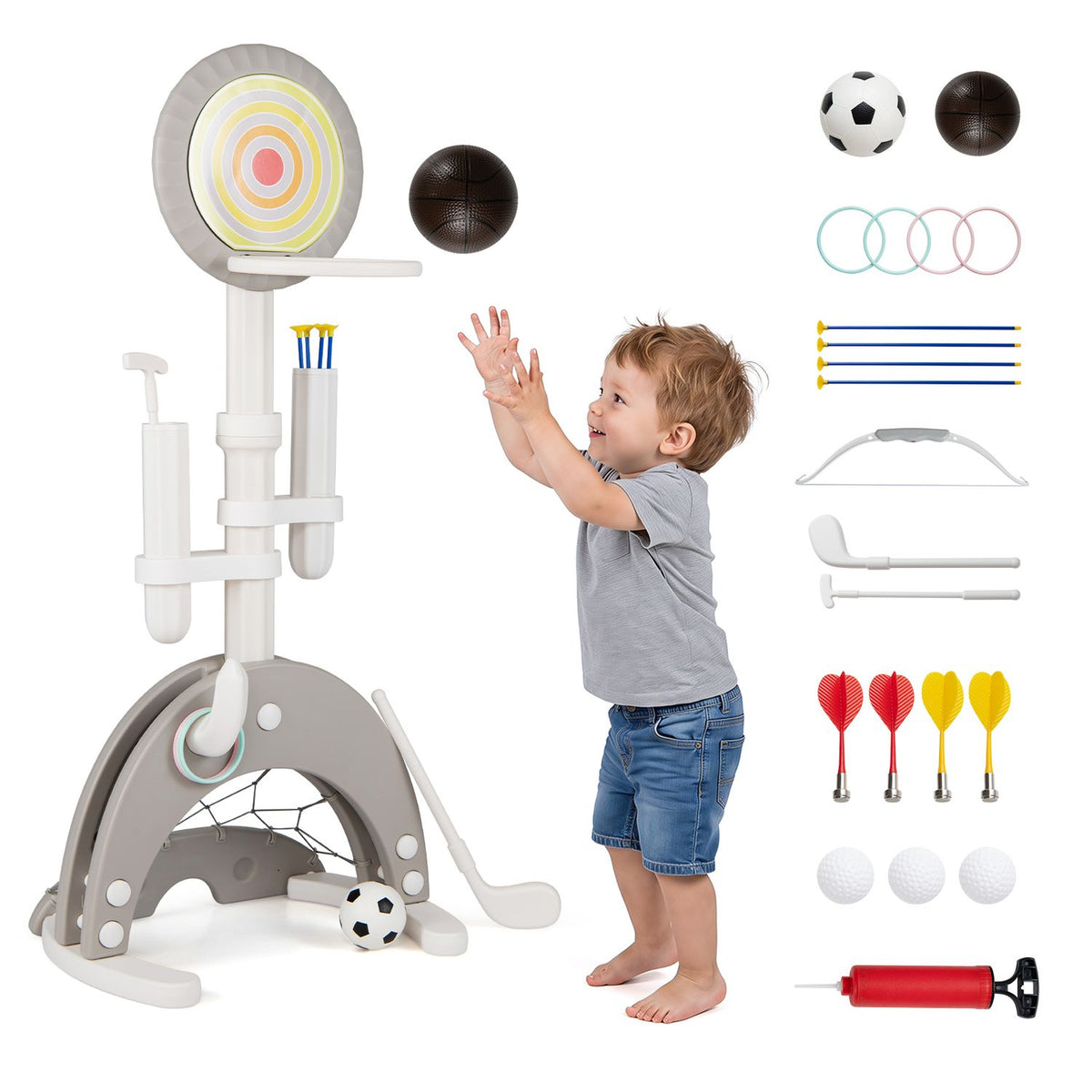 6-in-1 Toddler Basketball Hoop with 8 Adjustable Height for Indoor Outdoor 3+ Years