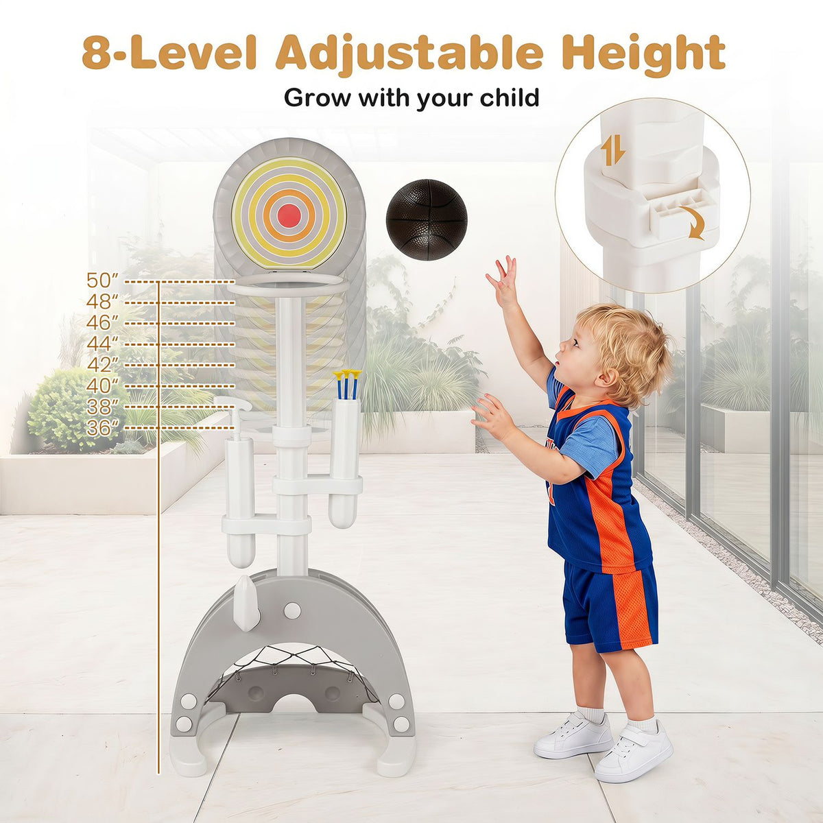 6-in-1 Toddler Basketball Hoop with 8 Adjustable Height for Indoor Outdoor 3+ Years