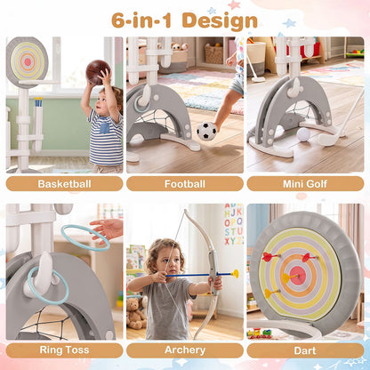 6-in-1 Toddler Basketball Hoop with 8 Adjustable Height for Indoor Outdoor 3+ Years