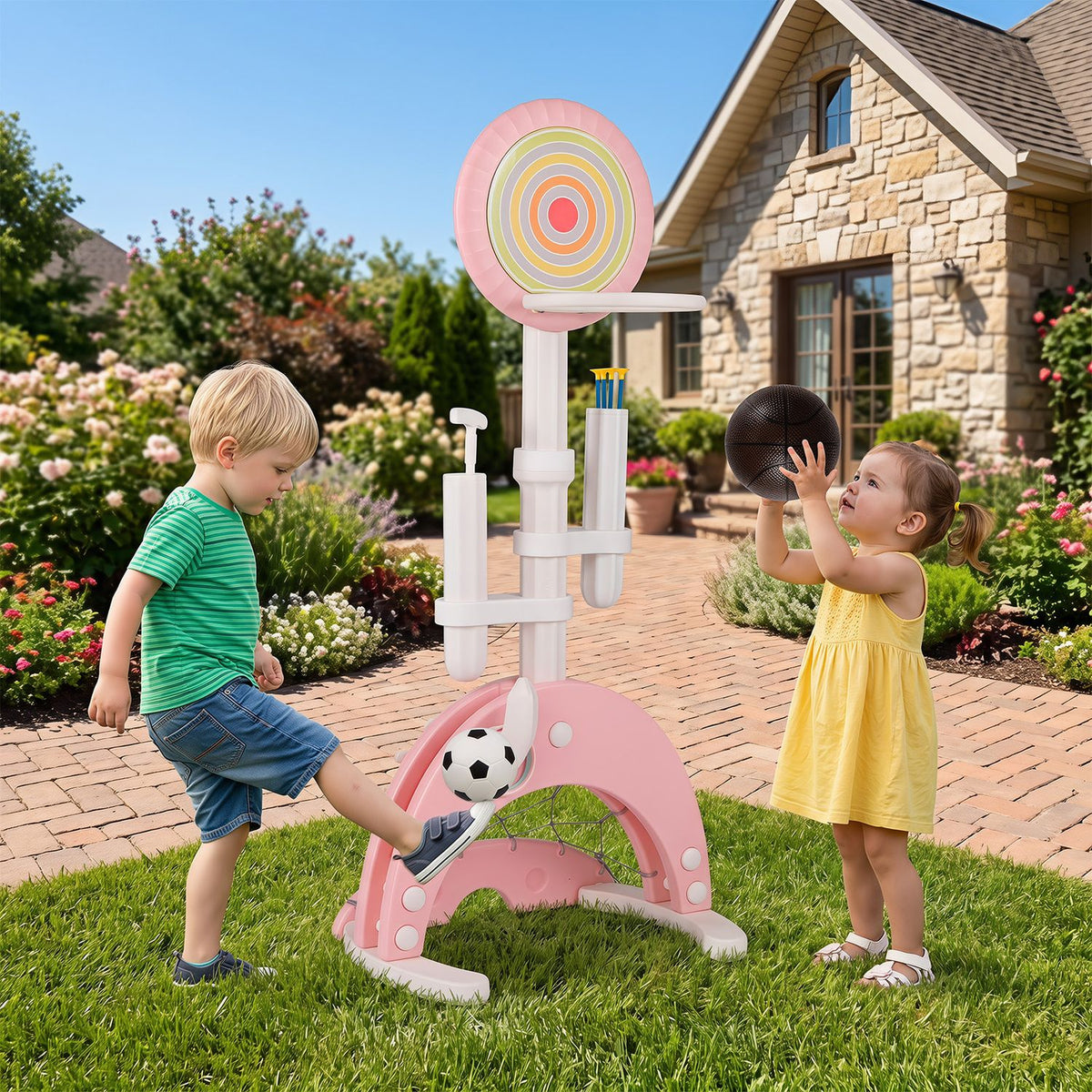 6-in-1 Toddler Basketball Hoop with 8 Adjustable Height for Indoor Outdoor 3+ Years
