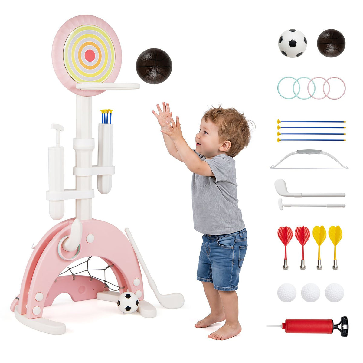 6-in-1 Toddler Basketball Hoop with 8 Adjustable Height for Indoor Outdoor 3+ Years