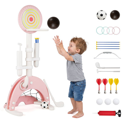 6-in-1 Toddler Basketball Hoop with 8 Adjustable Height for Indoor Outdoor 3+ Years