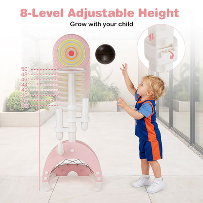 6-in-1 Toddler Basketball Hoop with 8 Adjustable Height for Indoor Outdoor 3+ Years
