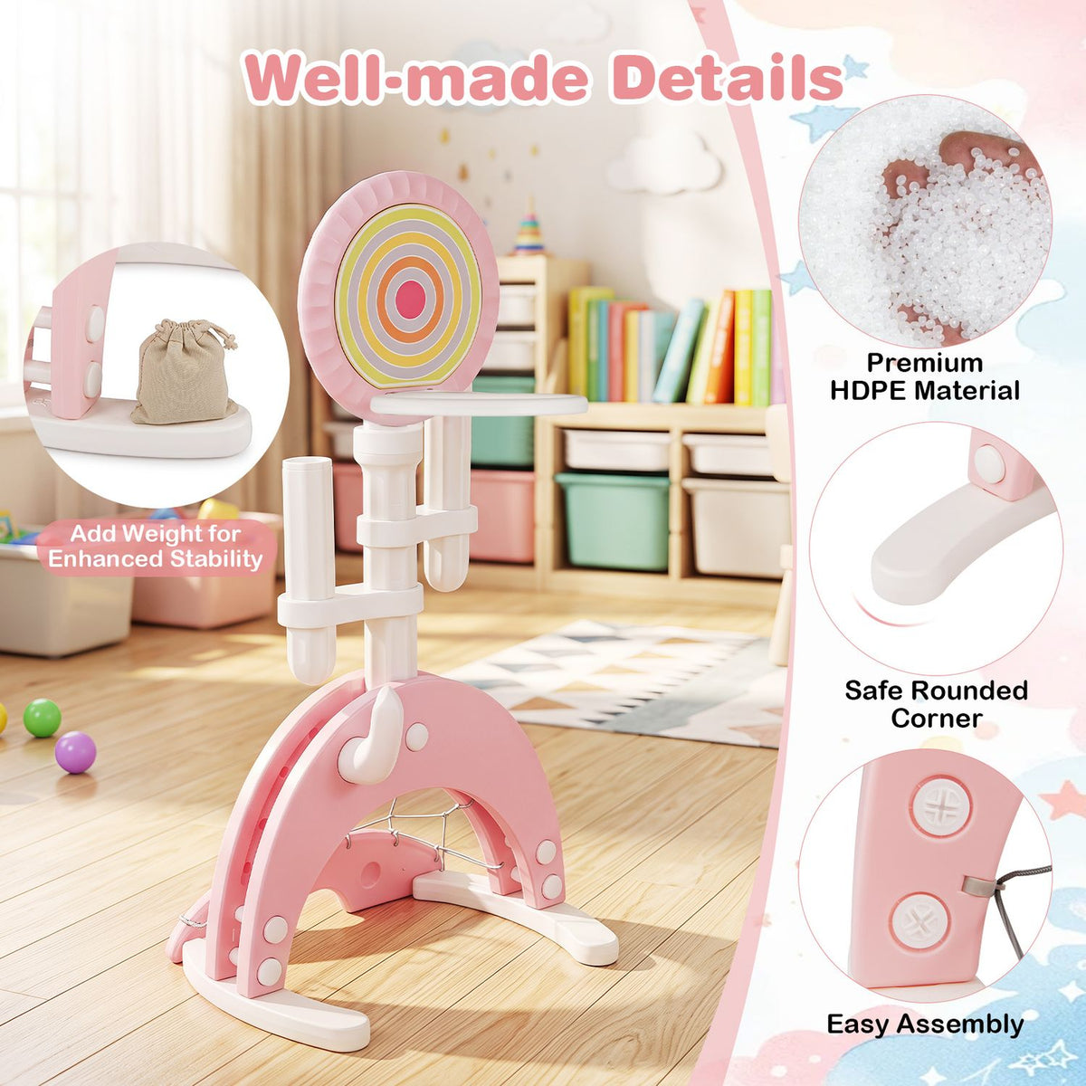 6-in-1 Toddler Basketball Hoop with 8 Adjustable Height for Indoor Outdoor 3+ Years