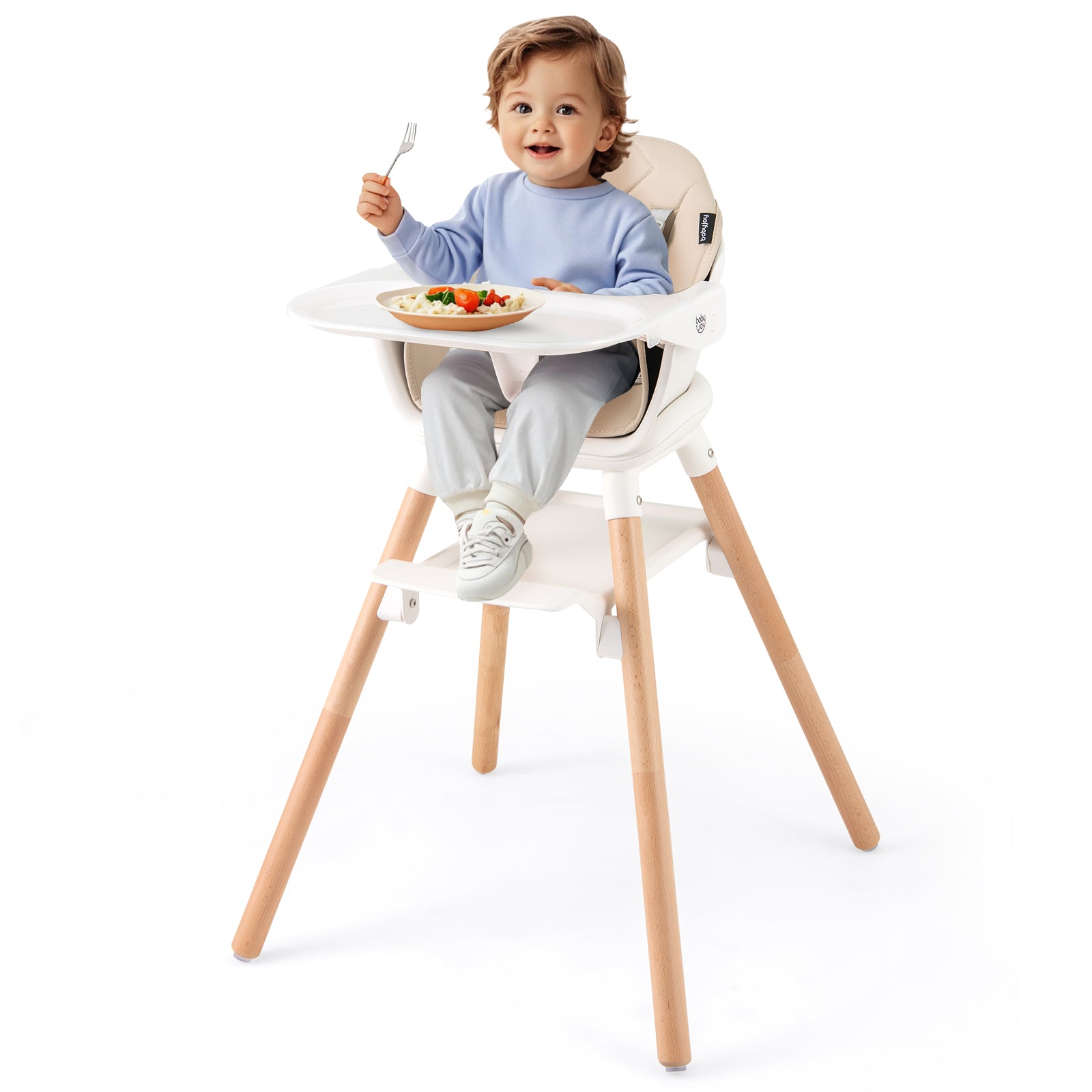 6 in 1 Convertible Highchair with Safety Harness and Removable Tray-Coffee - Beige
