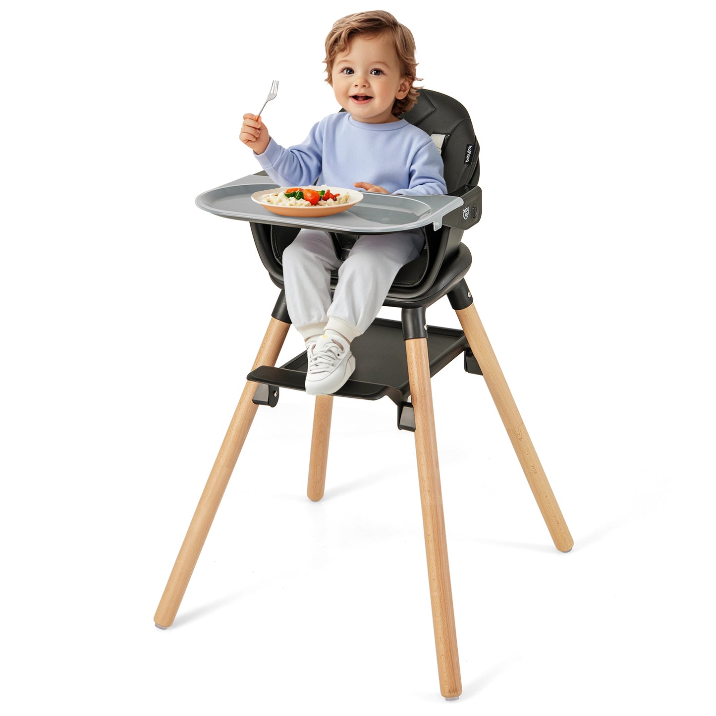 6 in 1 Convertible Highchair with Safety Harness and Removable Tray-Coffee - Black
